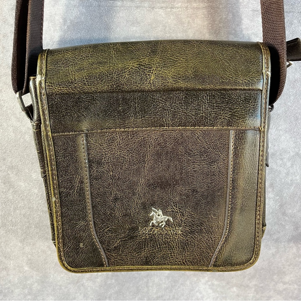 Vintage Brown Leather Aston USA Sling Crossbody Messenger Bag Satchel Travel